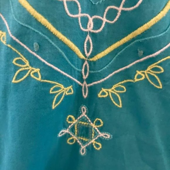 PRANA Organic cotton Embroidered V-neck Tunic. Teal blue. Size S - Picture 3 of 7